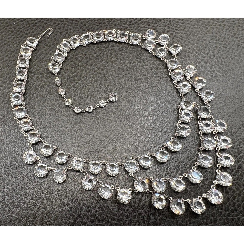Vintage Art Deco Open Back Crystal Rivière Festoon Necklace Choker Silver Tone